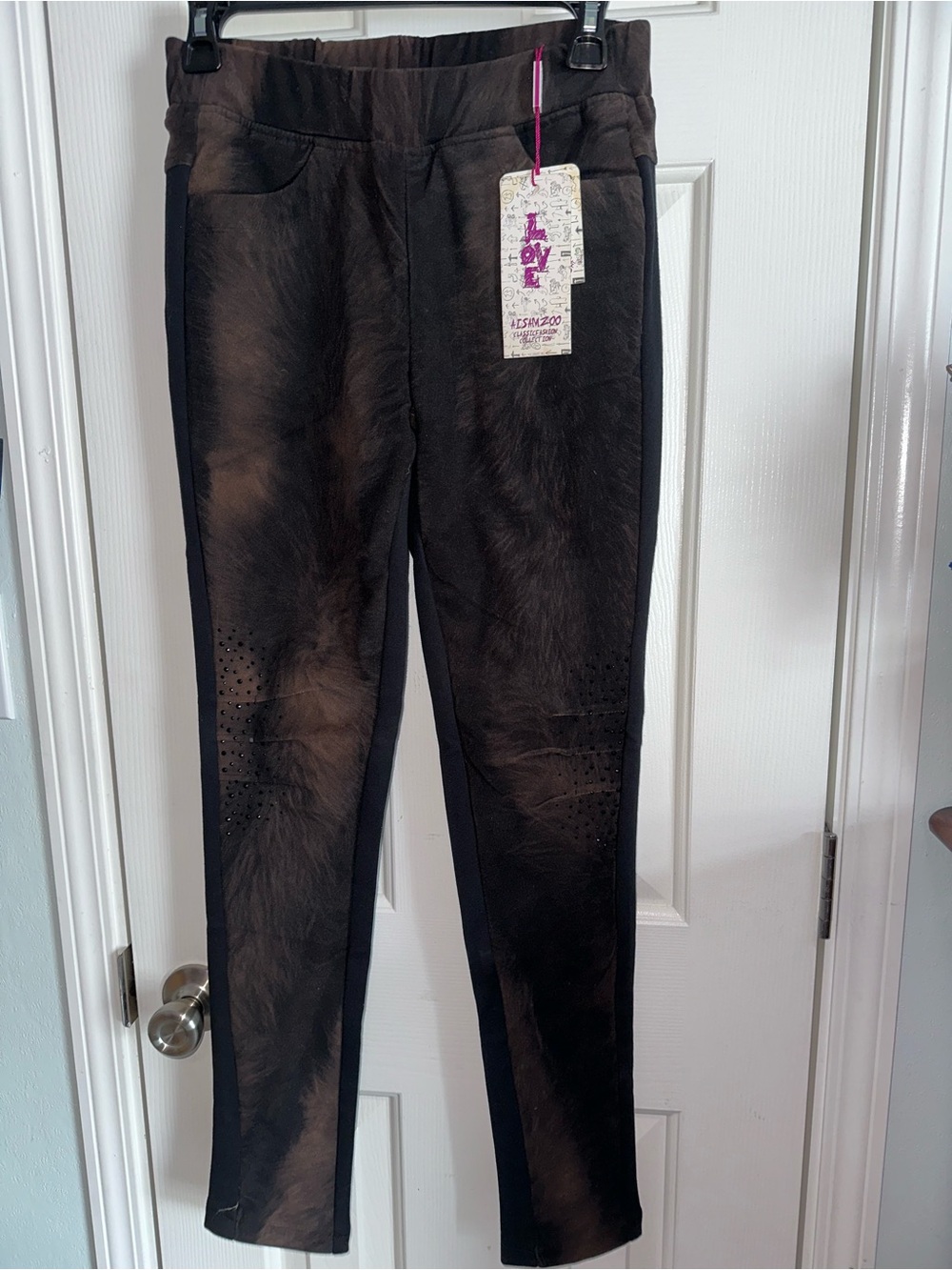 Brown & Black Faux-Suede Beaded Skinny Pants Sz Large BNWT